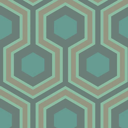 Hicks' Grand Wallpaper - Metallic Gilver & Teal on Dark Viridian - 95/6034