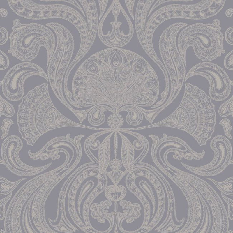 Malabar Wallpaper - Metallic Silver on Lilac Grey - 95/7042