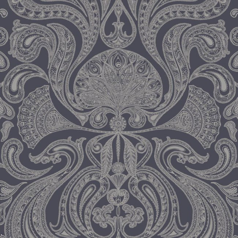 Malabar Wallpaper - Metallic Silver on Charcoal - 95/7043