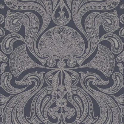 Malabar Wallpaper - Metallic Silver on Charcoal - 95/7043
