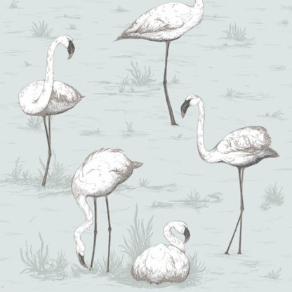 Flamingos Wallpaper - White & Charcoal on Powder Blue - 95/8047