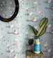 Flamingos Wallpaper - Metallic Silver & Teal on Charcoal - 95/8048