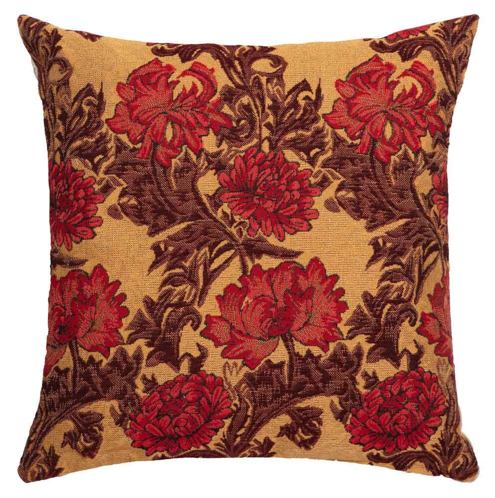 Chrysanthemums Gold Regular Cushion with Feather Filler 