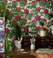 Bourlie Wallpaper - White, Olive Green on Duck Egg - 99/4022