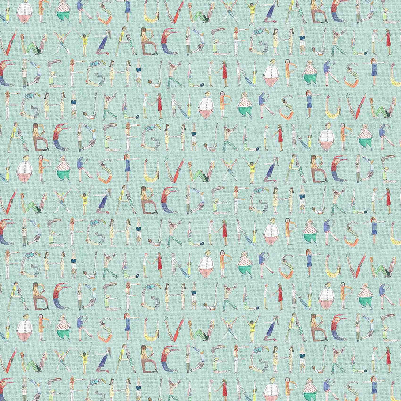 Alphabet People Mint Fabric
