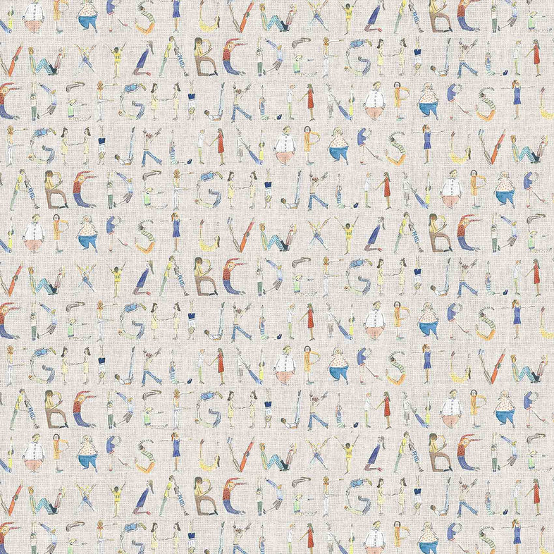 Alphabet People Oat Fabric