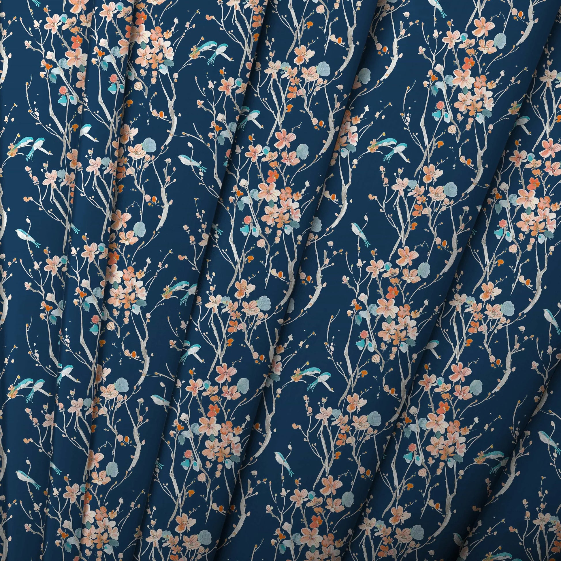 Armathwaite Peach Navy Lomond Pima Lawn Cotton - Dress Fabric