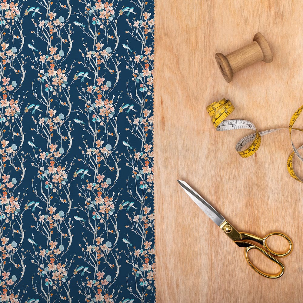 Armathwaite Peach Navy Lomond Pima Lawn Cotton - Dress Fabric