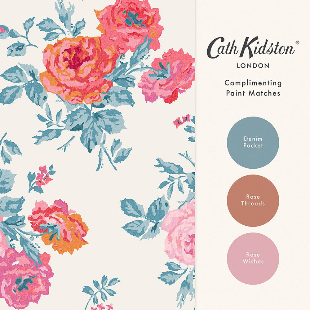 Archive Rose Wallpaper - Blue & Pink - 125495 - Cath Kidston