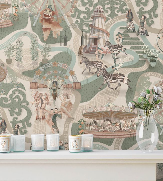 BMCF003-03A - Carnival Map Wallpaper - Eau De Nil - Brand McKenzie