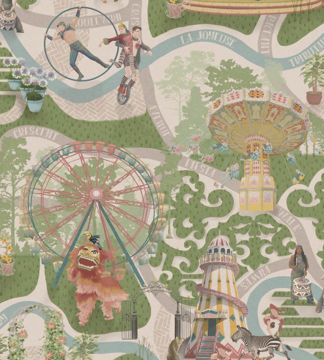 BMCF003-03B - Carnival Map Wallpaper - Grass Green - Brand McKenzie
