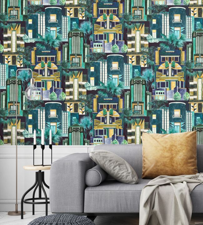 BMHD002-02A - Downtown Deco Wallpaper - Indigo - Brand McKenzie