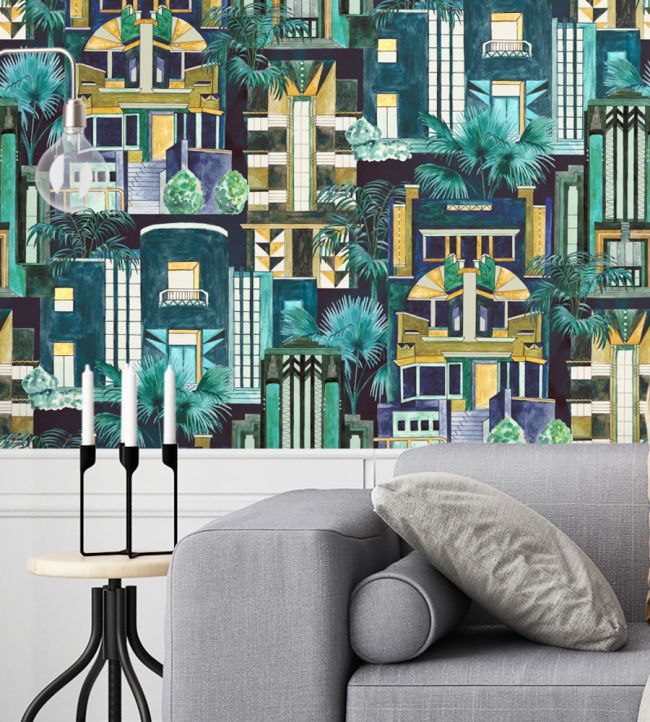 BMHD002-02A - Downtown Deco Wallpaper - Indigo - Brand McKenzie