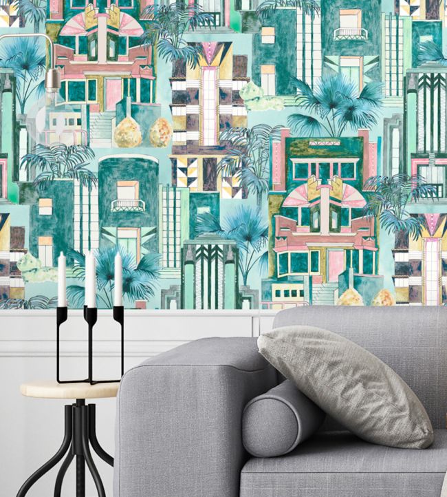 BMHD002-02B - Downtown Deco Wallpaper - Miami Mint - Brand McKenzie