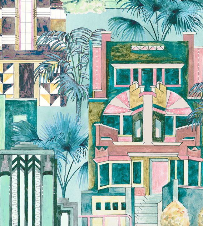 BMHD002-02B - Downtown Deco Wallpaper - Miami Mint - Brand McKenzie
