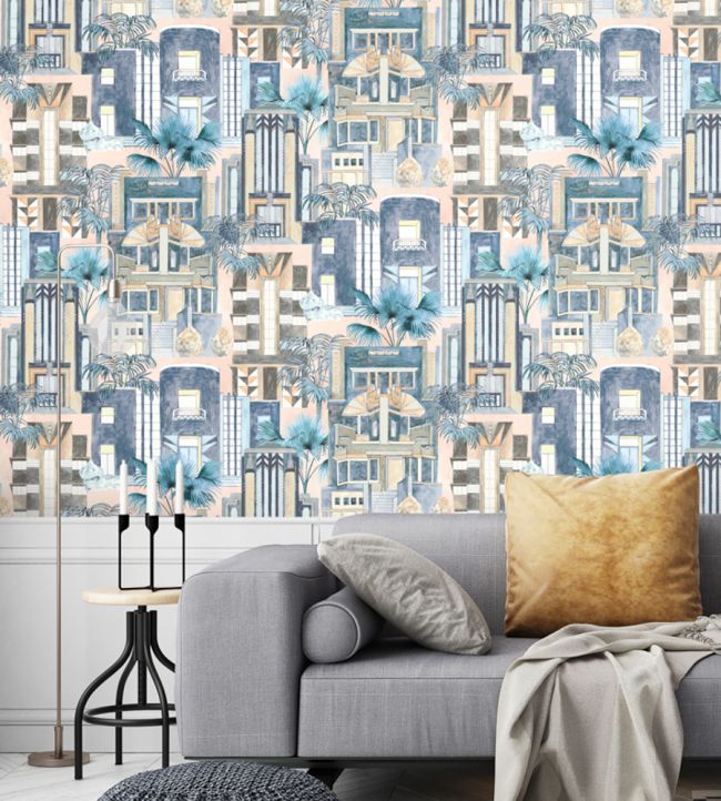 BMHD002-02C - Downtown Deco Wallpaper - Pastel Blue - Brand McKenzie