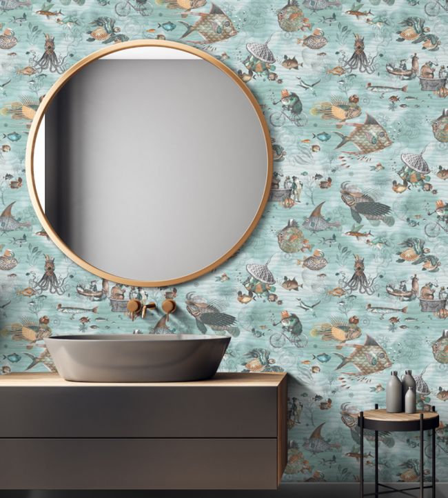 BMHD002-07A - Sea Life Wallpaper - Aqua & Orange - Brand McKenzie