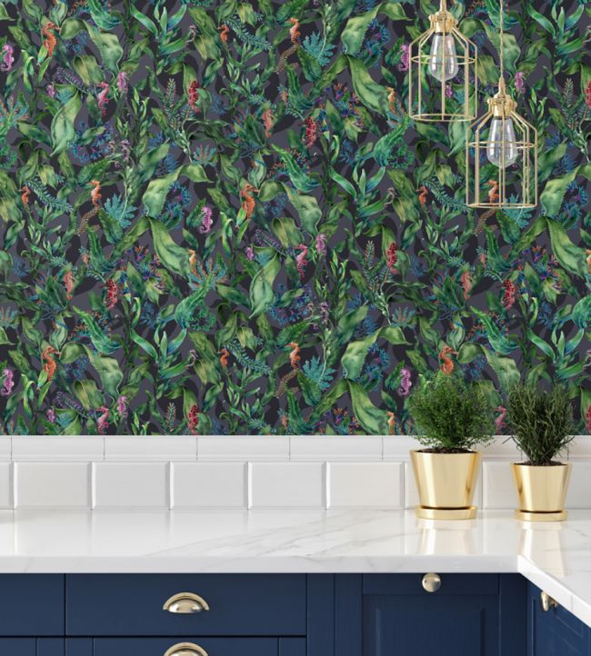 BMHD002-08B - Seahorse Mangrove Wallpaper - Noir - Brand McKenzie