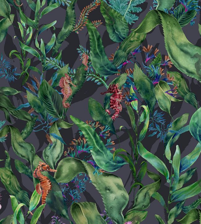 BMHD002-08B - Seahorse Mangrove Wallpaper - Noir - Brand McKenzie