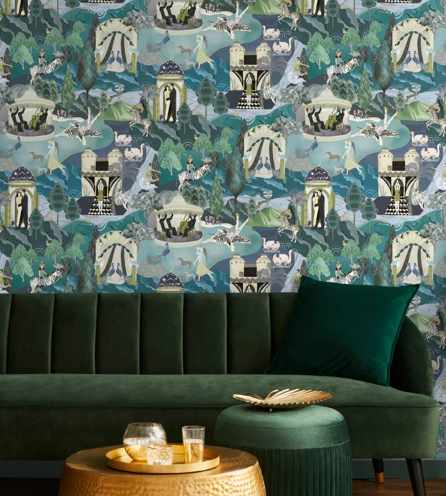 BMHD002-10A - The Art Deco Hills Wallpaper - Aqua - Brand McKenzie