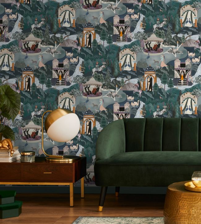 BMHD002-10B - The Art Deco Hills Wallpaper - Teal & Copper - Brand McKenzie