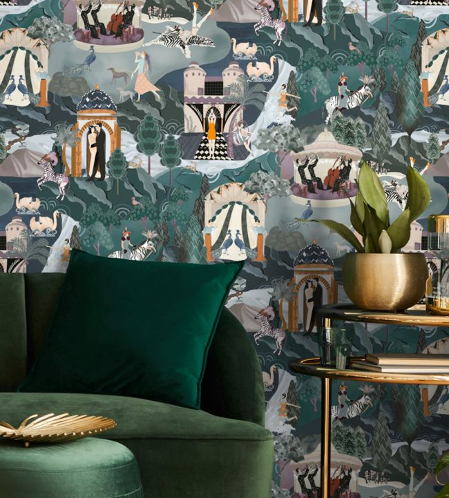 BMHD002-10B - The Art Deco Hills Wallpaper - Teal & Copper - Brand McKenzie
