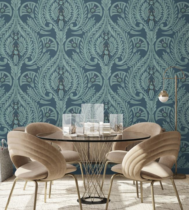 BMHD002-11D - The Great Damask Wallpaper - Teal - Brand McKenzie