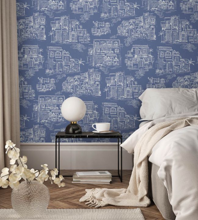 BMPP004-01A - Charming Lanes Wallpaper - China Blue - Brand McKenzie