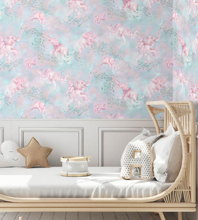 BMPP004-02C - Elephant Breaststroke Wallpaper - Peppermint Pink - Brand McKenzie