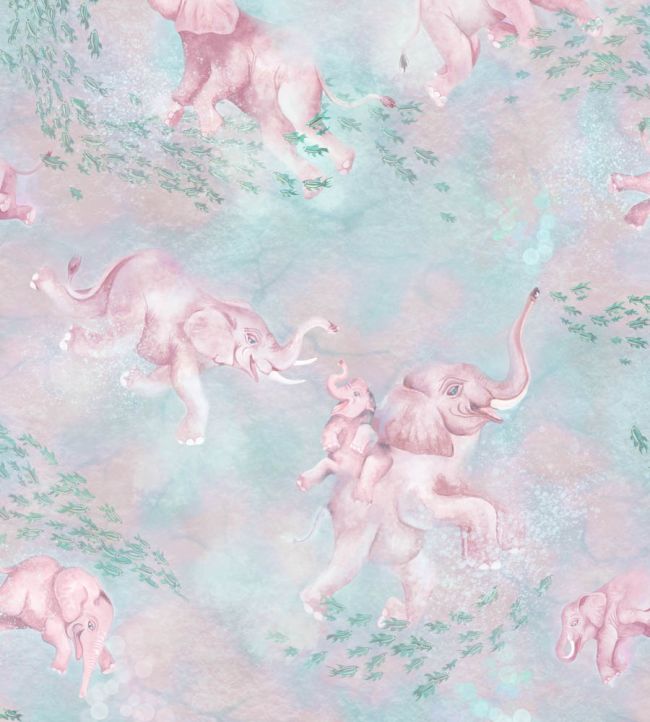 BMPP004-02C - Elephant Breaststroke Wallpaper - Peppermint Pink - Brand McKenzie