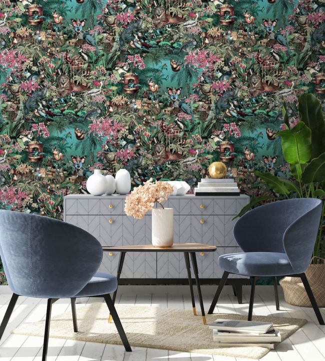 BMPP004-05B - Jungle Life Wallpaper - Cerise & Turquoise - Brand McKenzie