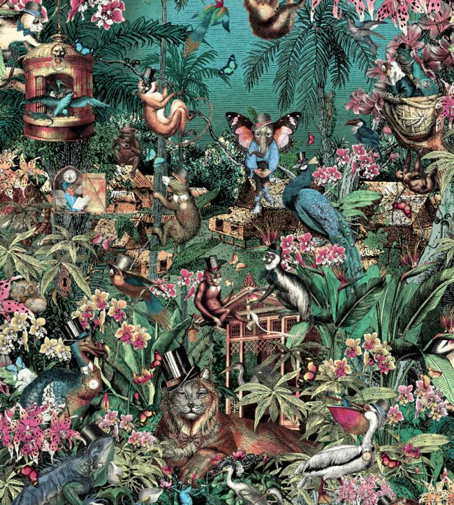 BMPP004-05B - Jungle Life Wallpaper - Cerise & Turquoise - Brand McKenzie