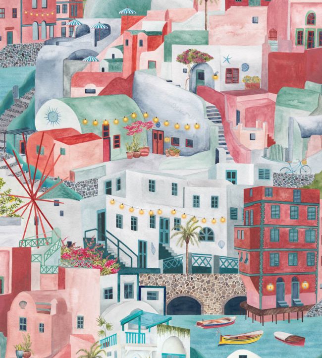 BMPP004-08B - The Mediterranean Wallpaper - Cherry Aqua - Brand McKenzie