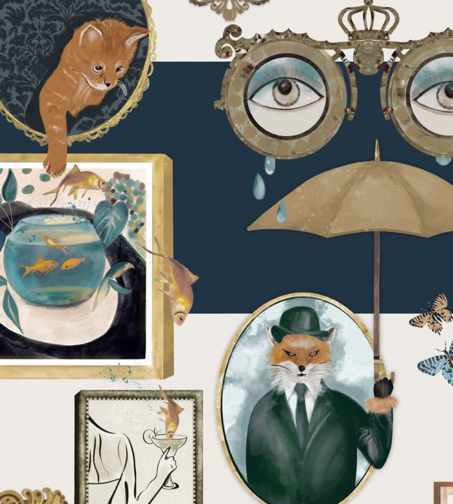 BMWL005-03D - Connecting Frames Wallpaper - Navy - Brand McKenzie