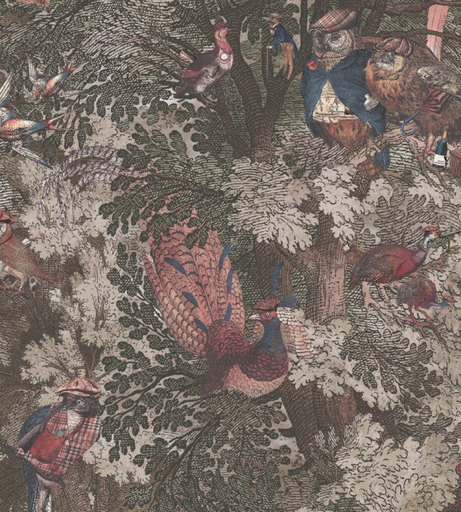 BMWL005-04B - Gentlemen Birds Wallpaper - Oak - Brand McKenzie
