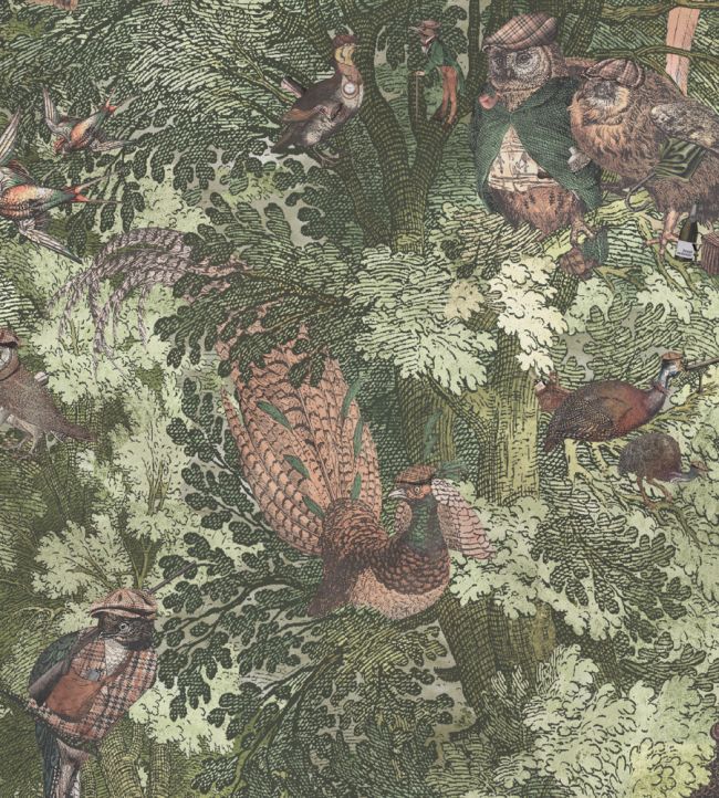 BMWL005-04C - Gentlemen Birds Wallpaper - Woodland - Brand McKenzie