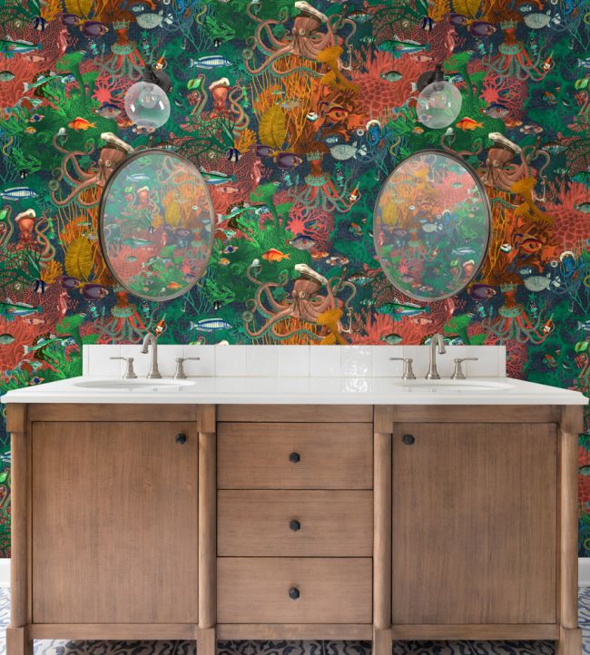 BMWL005-06B - Octopus Wallpaper - Emerald Coral - Brand McKenzie