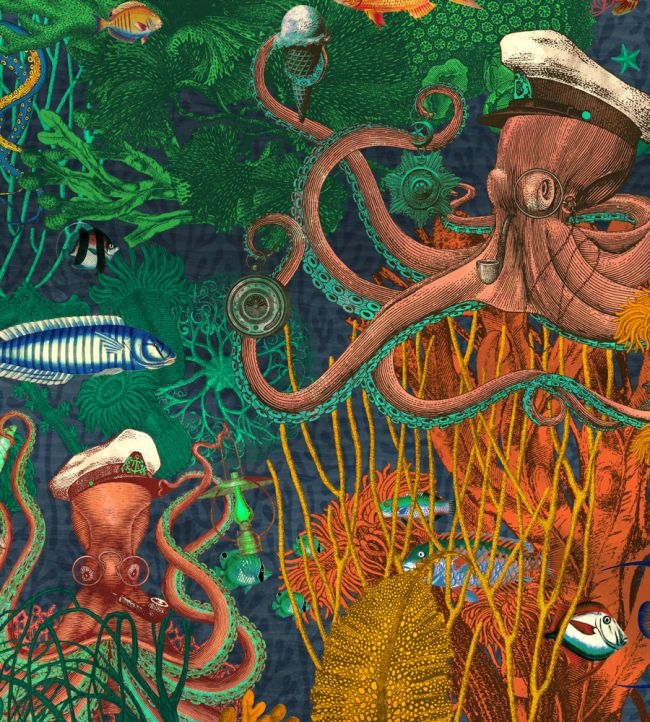 BMWL005-06B - Octopus Wallpaper - Emerald Coral - Brand McKenzie