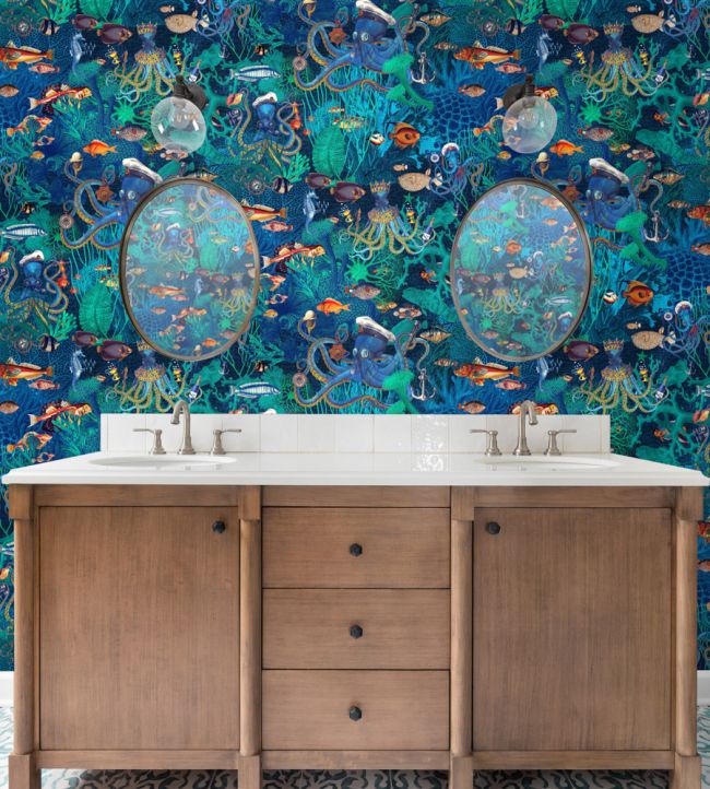 BMWL005-06F - Octopus Wallpaper - Turquoise Blue - Brand McKenzie