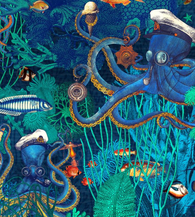 BMWL005-06F - Octopus Wallpaper - Turquoise Blue - Brand McKenzie
