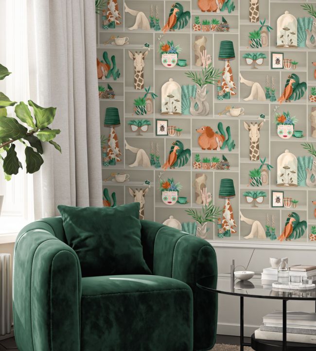 BMWL005-10A - The Cabinet Wallpaper - Jade & Amber - Brand McKenzie