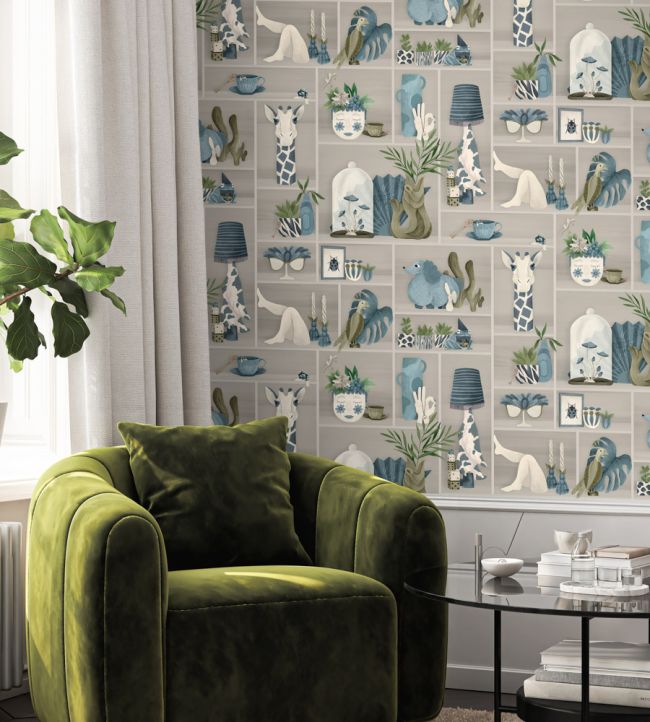 BMWL005-10C - The Cabinet Wallpaper - Slate Blue - Brand McKenzie