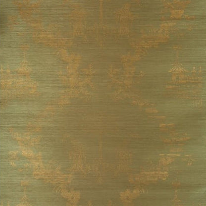 Chiri On Sisal Cotton Gold On Spring Green Wallpaper - Brunschwig & Fils