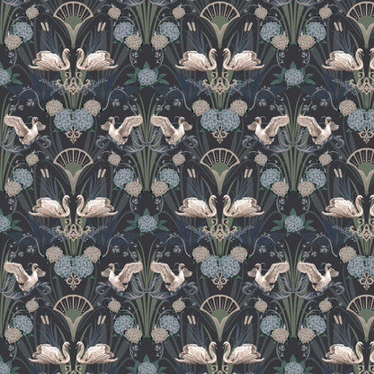 Deco Swan Wallpaper - Blue - The Graduate Collection