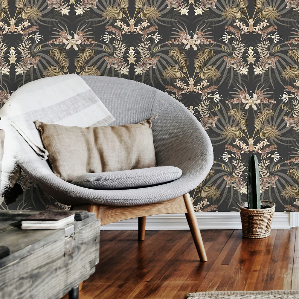 Leopard Luxe Wallpaper - Charcoal - The Graduate Collection