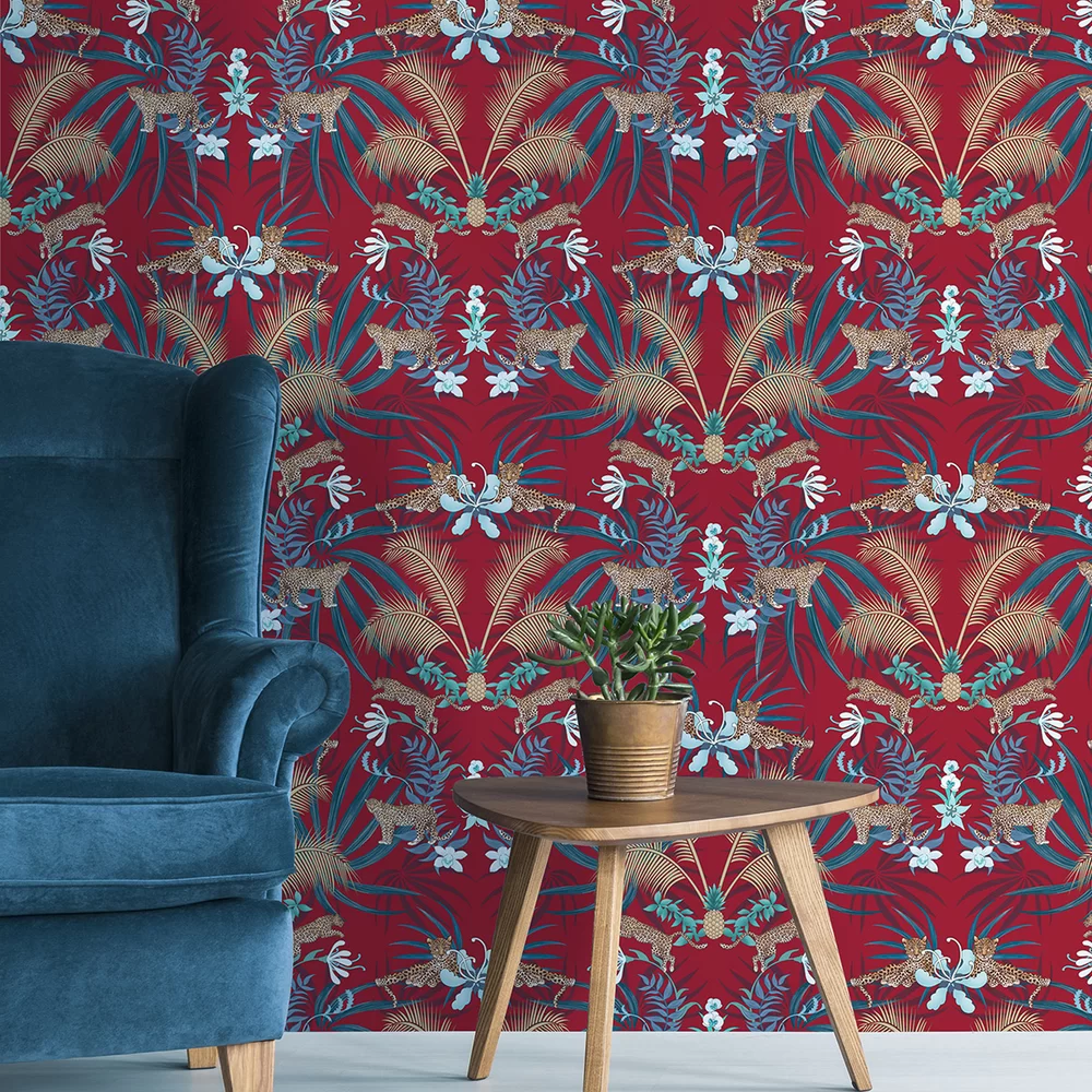 Leopard Luxe Wallpaper - Red - The Graduate Collection