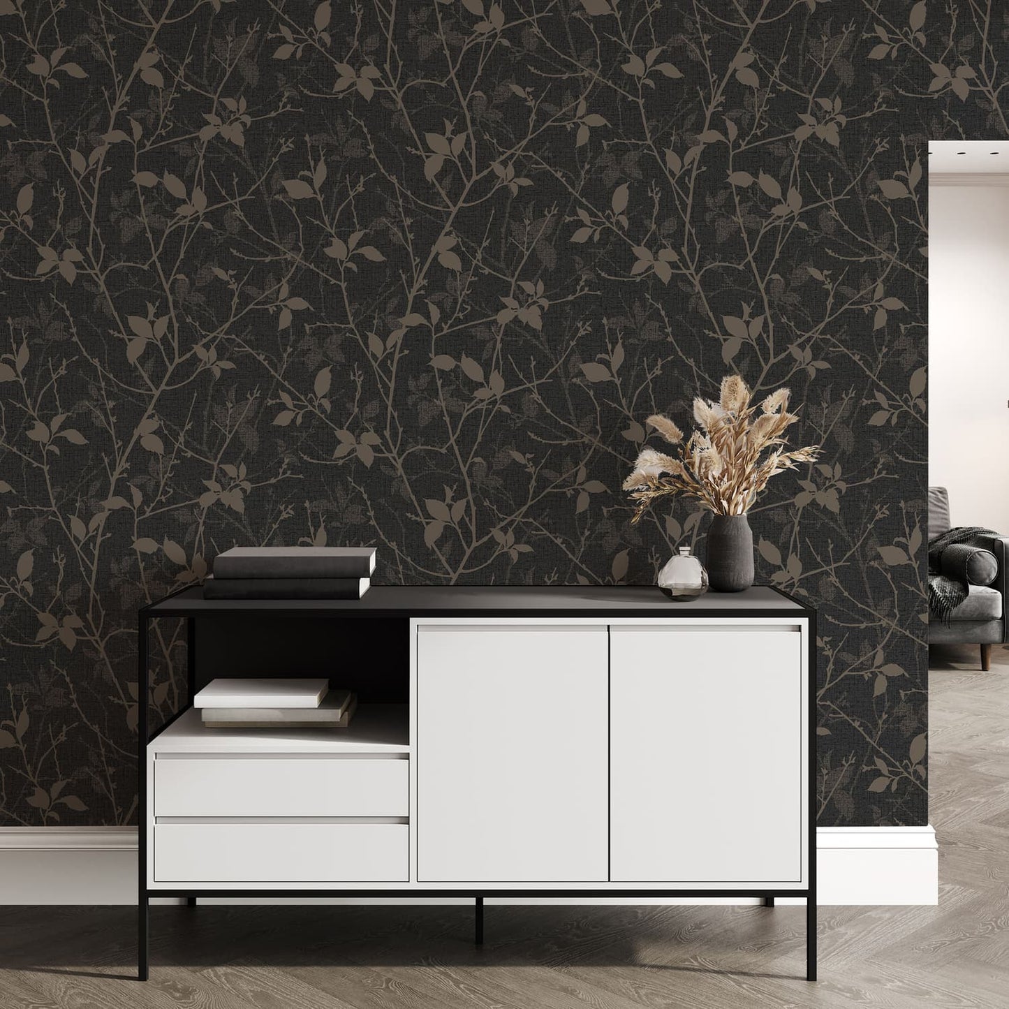 Belle Wallpaper - Charcoal & Gold - Boutique Luxury
