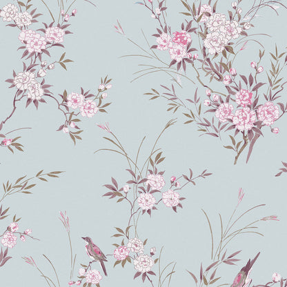 Bird Chinoiserie Wallpaper - Blue - Shabby Chic