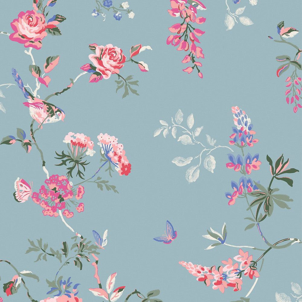 Birds & Roses Wallpaper - Blue - 125504 - Cath Kidston
