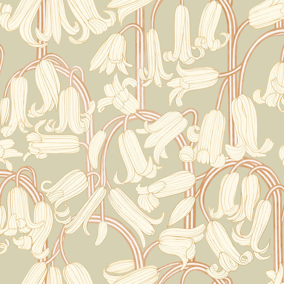 Bluebells Wallpaper - Green - Summer Gray
